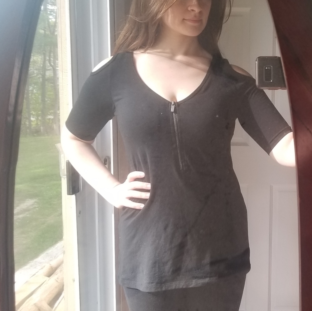 NEW Black Shirt with Shoulder Cut-Outs
